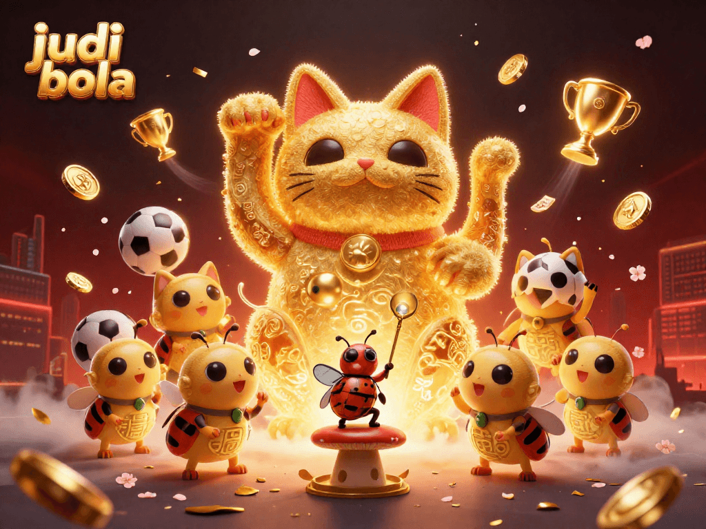 Join the excitement of judi bola with vibrant visuals of sports betting symbols and golden accents!