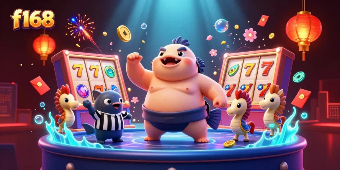 Experience excitement at f168 with dynamic slot reels surrounded by whimsical characters in an underwater casino setting.
