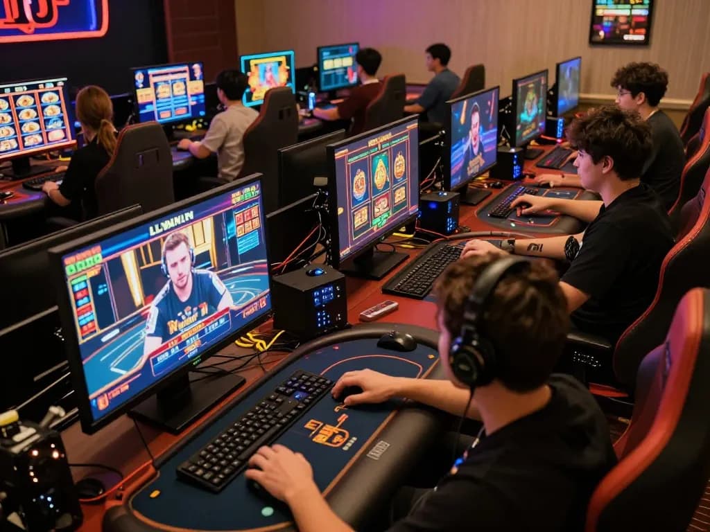 Players engaging in thrilling online gaming on LLWIN platform, showcasing poker and slots excitement.