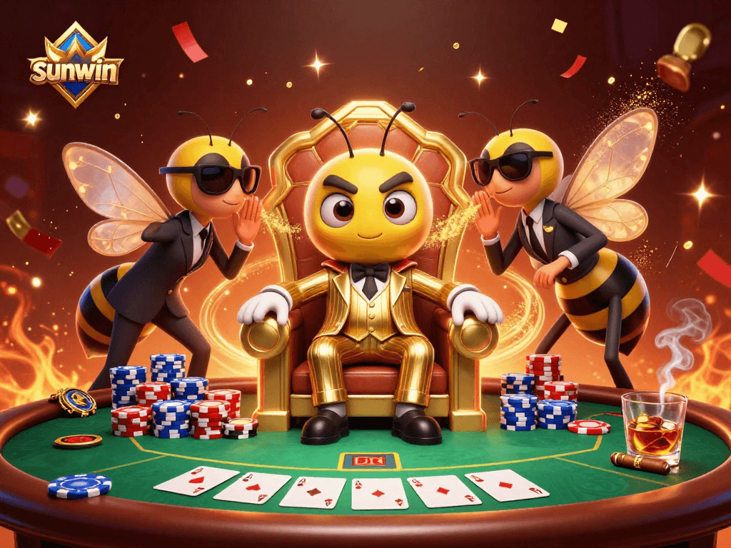 Experience sunwin's thrilling poker scene with a bumblebee mob boss and lavish elements.