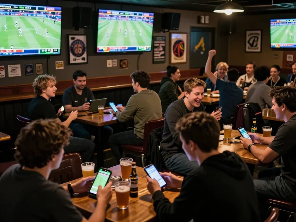 Guests celebrating sports betting wins at 7m-7m live scores venue filled with enthusiasm.