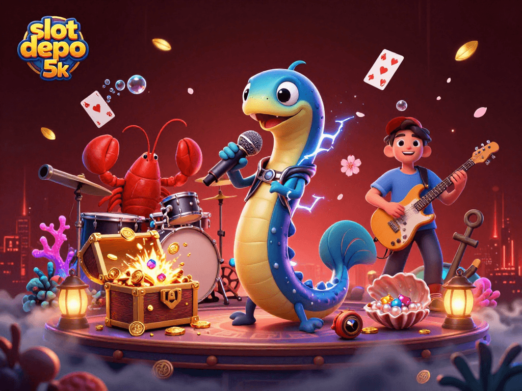 Experience exciting gameplay at slot depo 5k with animated characters and casino elements in a vibrant underwater world.
