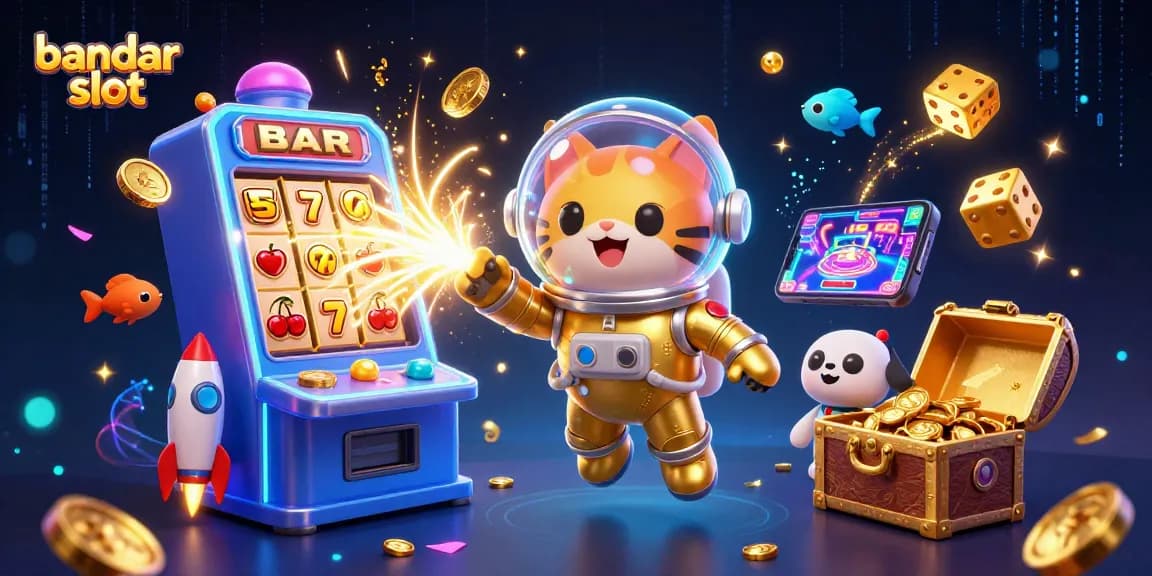 Experience exciting gameplay with bandar slot in a vibrant 3D casino scene featuring quirky characters and dynamic elements.