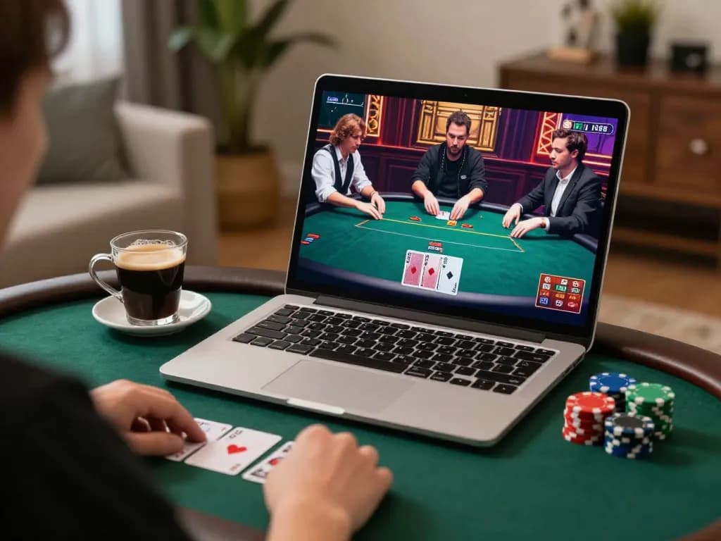 Engaging online poker session on a laptop capturing the excitement of 98win vin's gameplay dynamics.