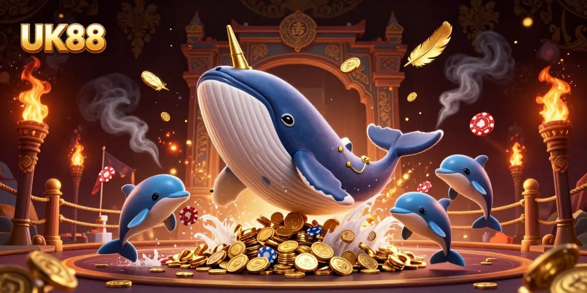 Experience UK88's thrilling online casino games with a 3D magical scene filled with exciting characters and elements.
