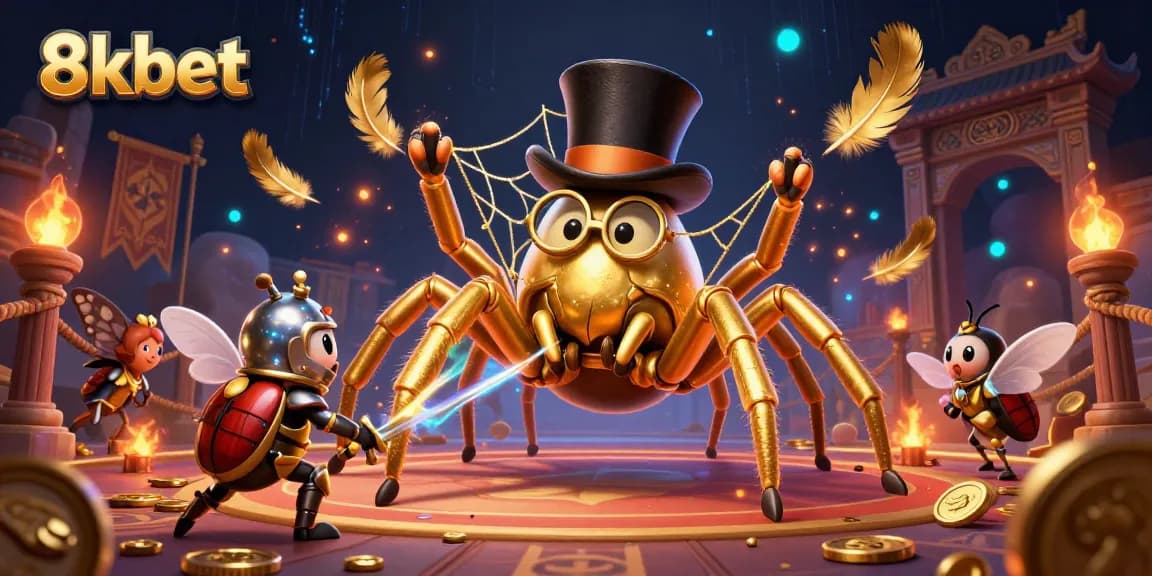 Experience the excitement at 8xbet with a thrilling scene of a giant tarantula and a beetle knight