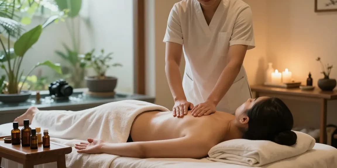 마사지 테라피를 받는 고객과 편안한 스파 환경을 보여주는 이미지