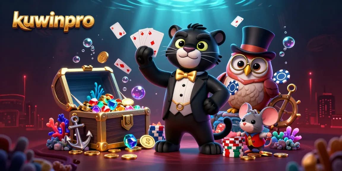 Experience thrilling card games at kuwinpro with this vibrant casino illustration featuring unique characters.