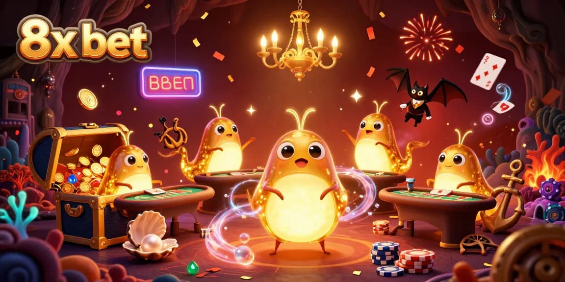 Experience the vibrant 8x bet casino scene, featuring glowworms illuminating a colorful gaming environment.