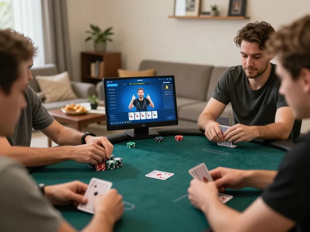 Participating in online poker with Nhà cái 78WIN, showing strategic gameplay and winning moments.