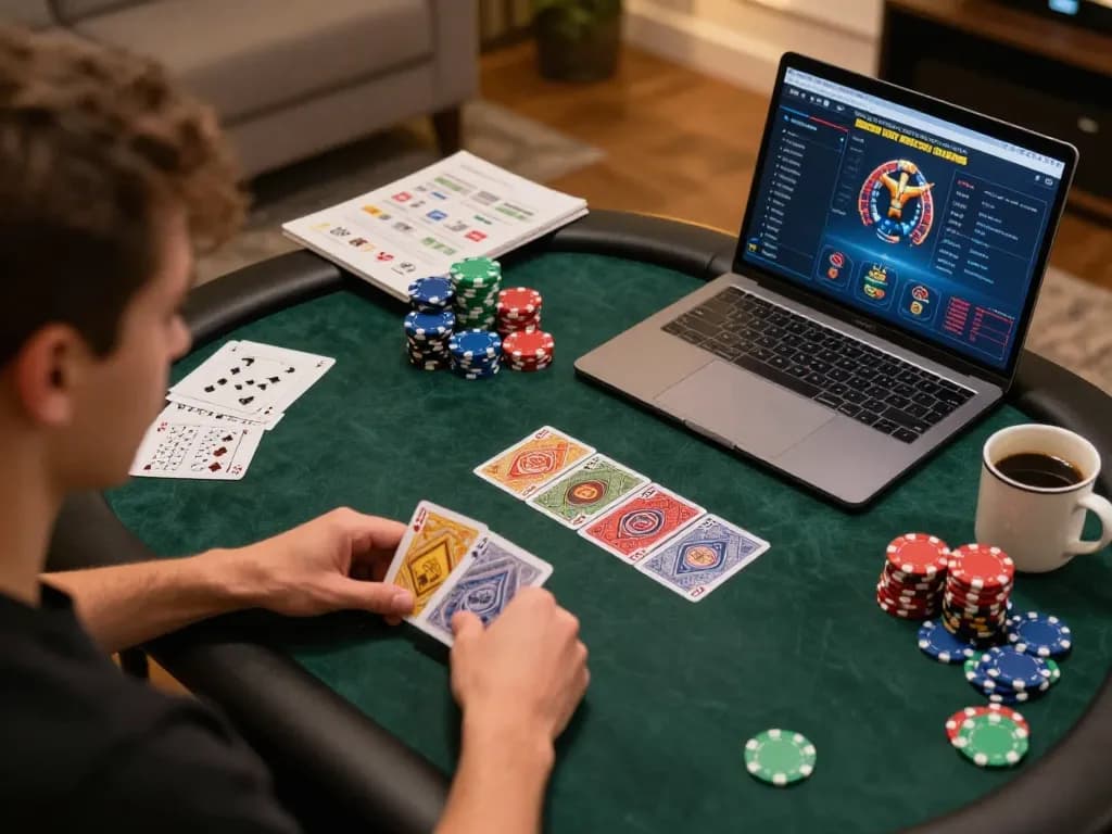 Experience the thrill of poker gameplay at MM88 TODAY with a focused player analyzing their winning hand.