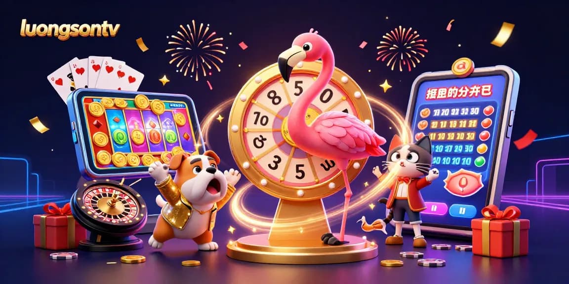 Experience the excitement of luongsontv with vibrant illustrations of gaming elements and characters.