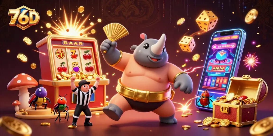 76D: Sinta a emoção do jogo em uma ilustração vibrante do cassino ao lado de uma joia das apostas.