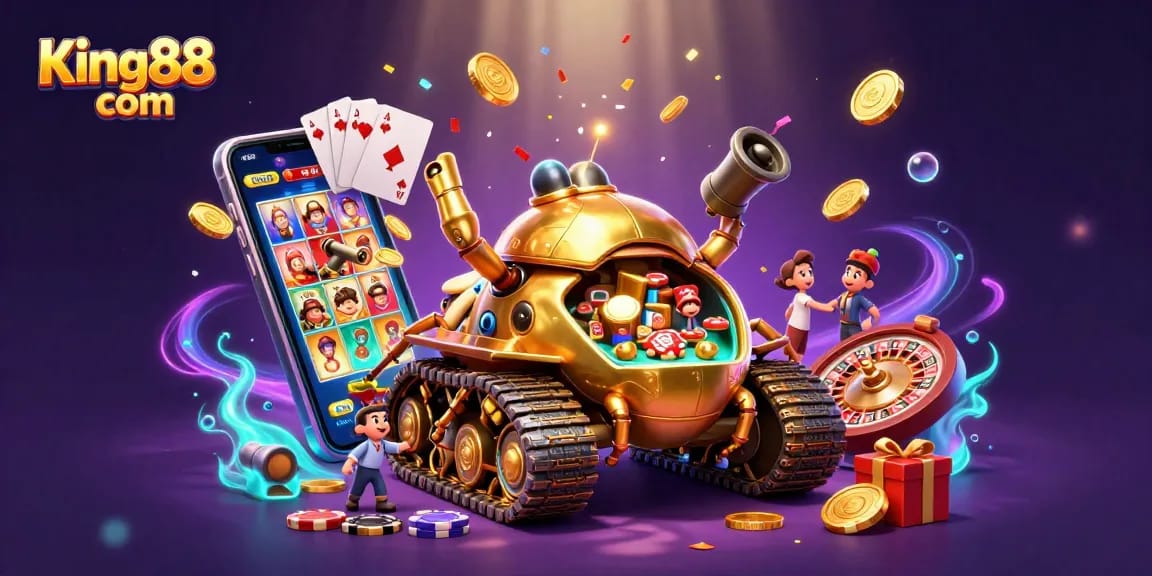 Experience the excitement at King88 com with a vibrant casino scene featuring immersive elements.