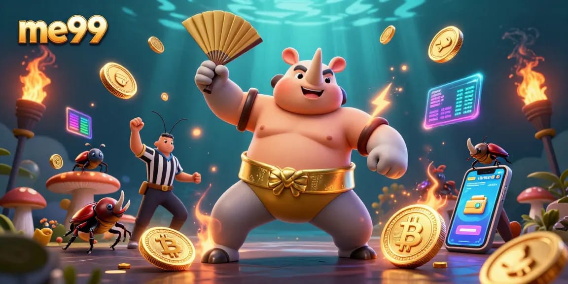 Experience thrilling gameplay as the me99 rhinoceros beetle sumo champion stomps for golden coins.
