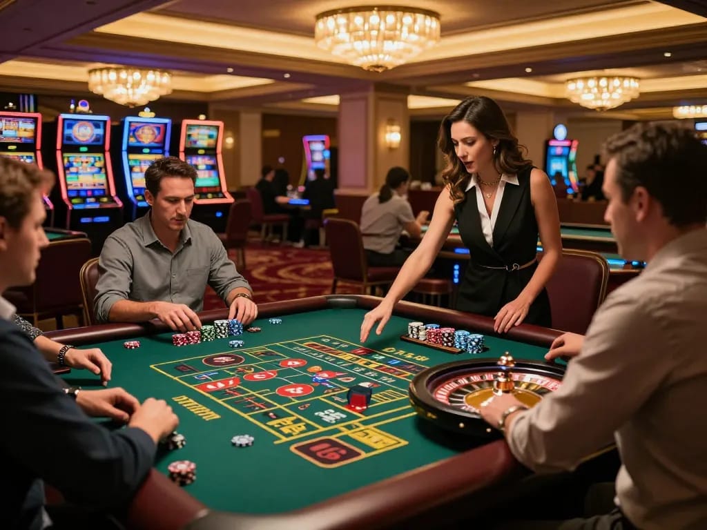 Experience thrilling roulette gameplay at https://lc88.bio/ with engaged players in an elegant casino setting.