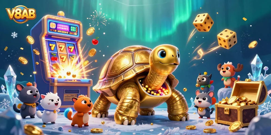 Experience the excitement of V8AB with a jackpot explosion in this vibrant 3D illustration.