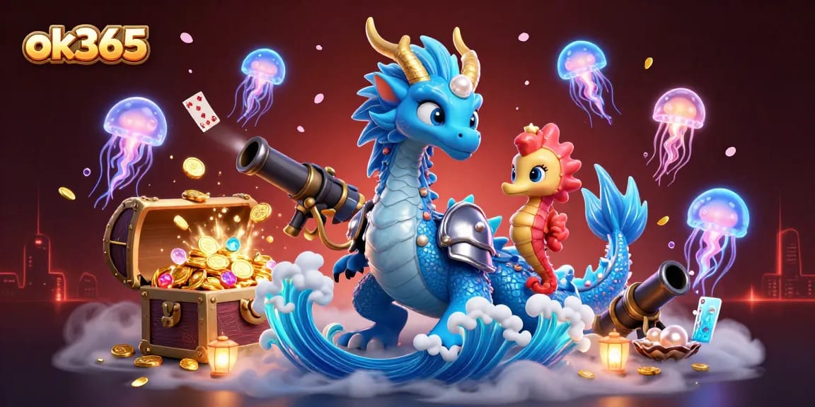 Win big at ok365 with a whimsical underwater casino scene featuring vibrant creatures and treasure.