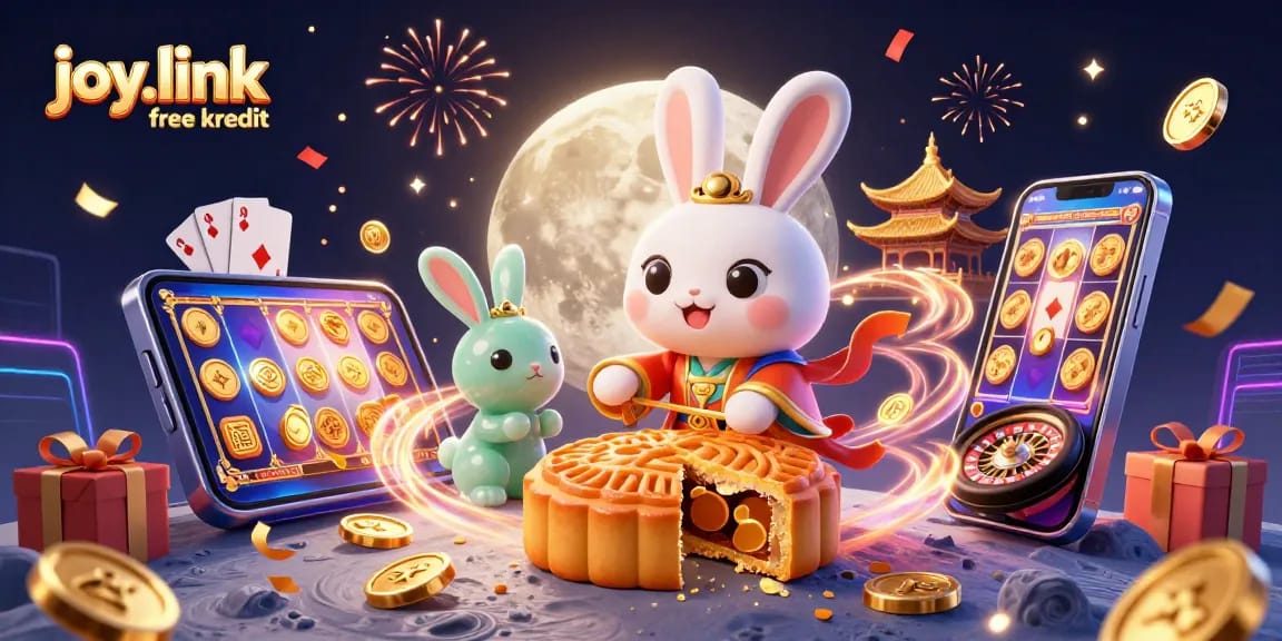 Experience joy.link free kredit while enjoying a vivid casino illustration filled with exciting game elements and characters.