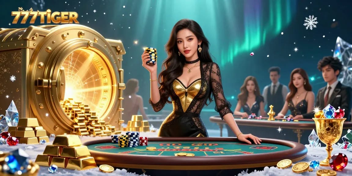 Experience the thrill of 777TIGER with glamorous baccarat gameplay and golden chips.
