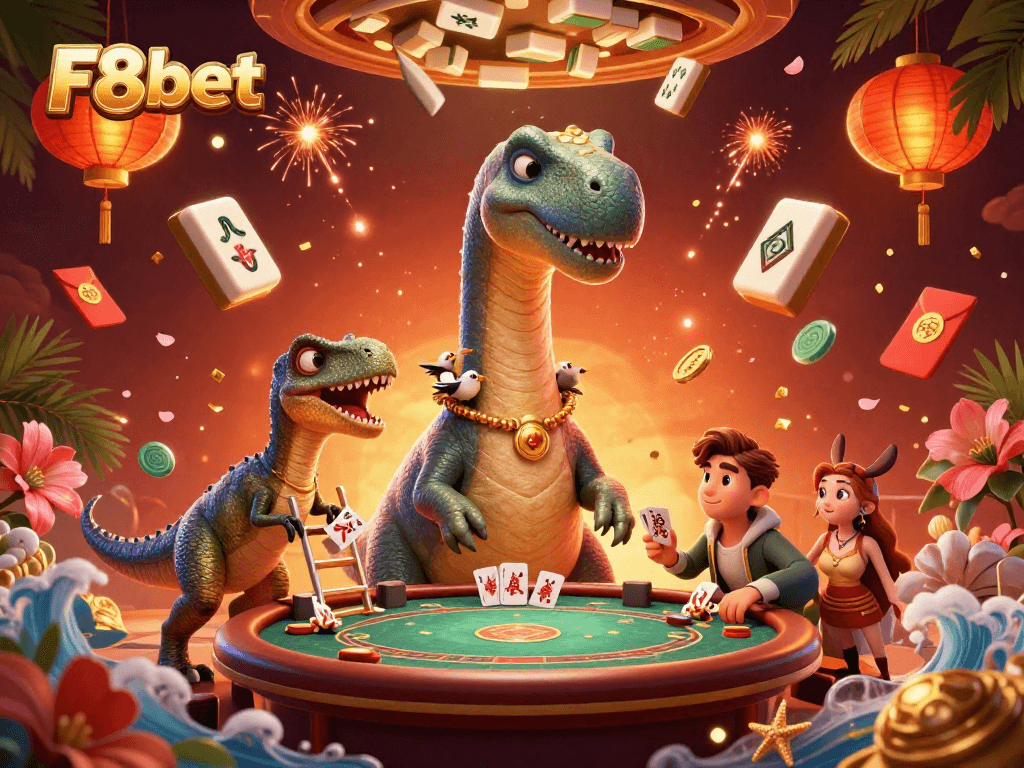 Experience thrilling games at F8bet with a vibrant 3D cartoon casino scene showcasing epic fun!