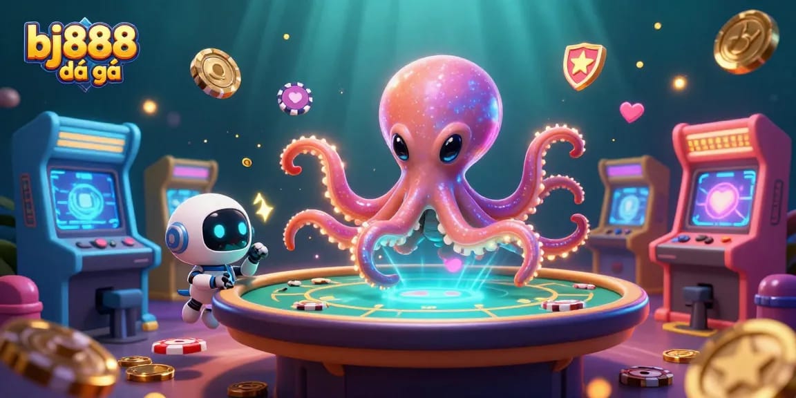 Engage in action at bj888 đá gà with an alien octopus operating an exciting poker table
