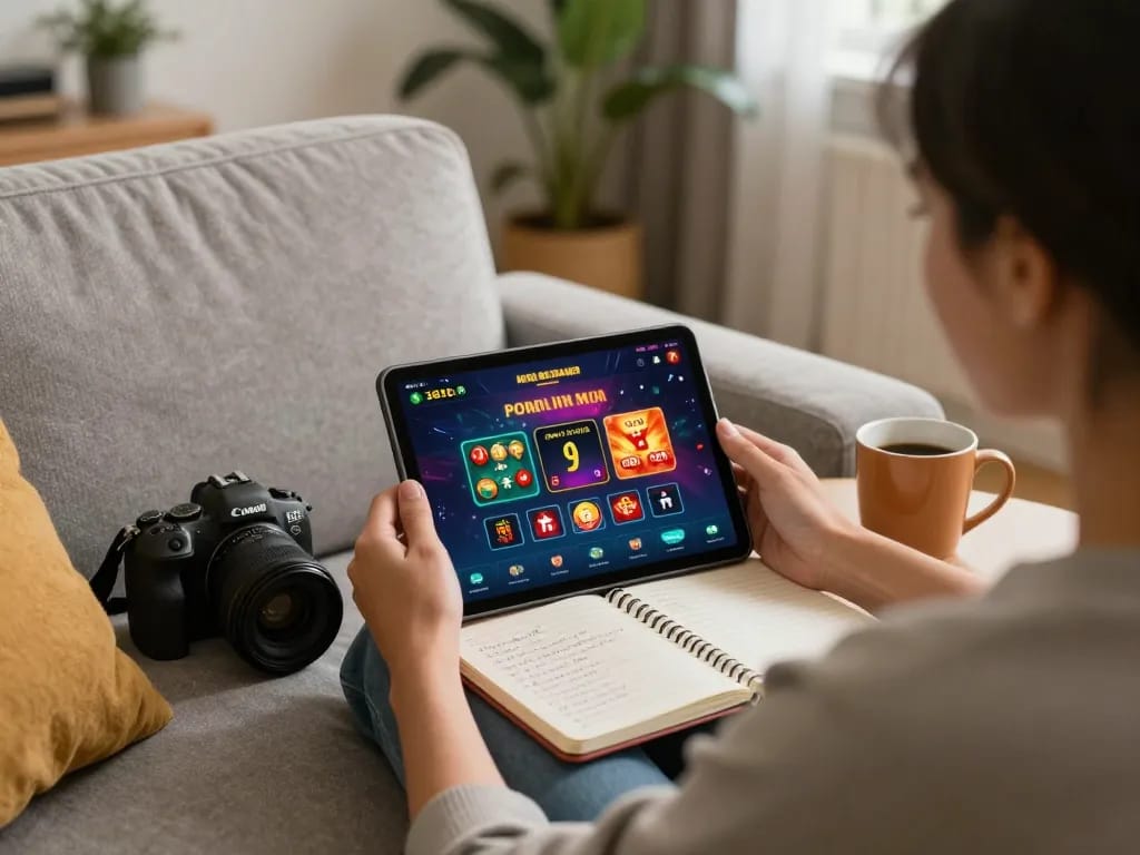 88vv app interface displayed on a tablet during a cozy home gambling session