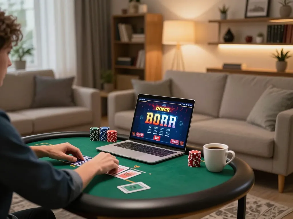 Experience high-stakes poker excitement at ee88go from the comfort of home, showcasing a vibrant gaming setup.