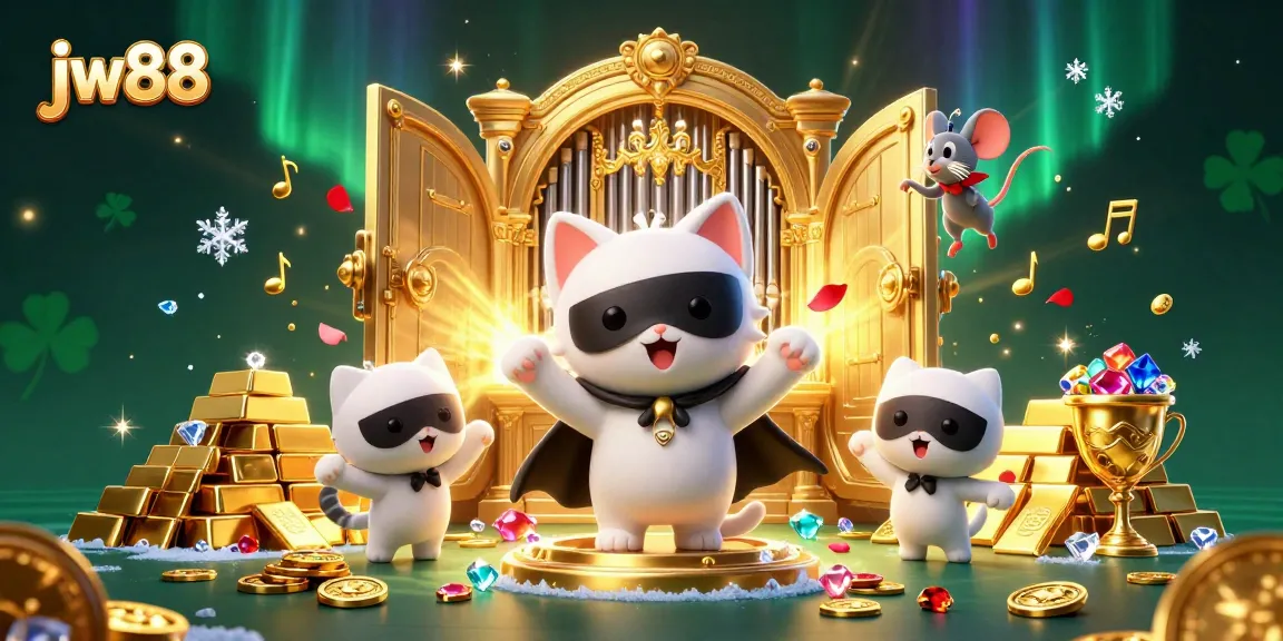 Experience thrilling gaming with jw88's vibrant casino scene filled with treasures and enchanting characters.