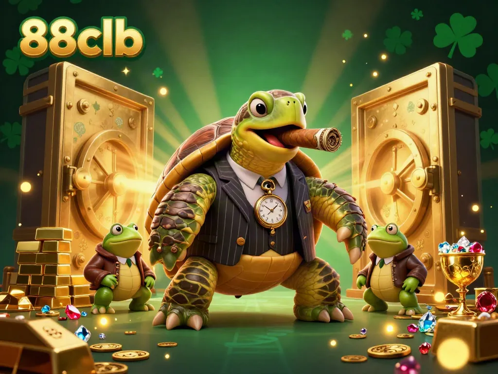 Experience the thrill and excitement of 88clb with a lavish casino-themed illustration featuring a mobster turtle and bullfrog enforcers.