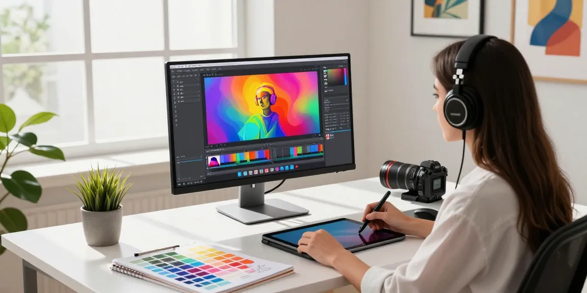 A graphic designer using Nano Banana AI in a bright digital workspace, showcasing creativity and innovation in image editing.