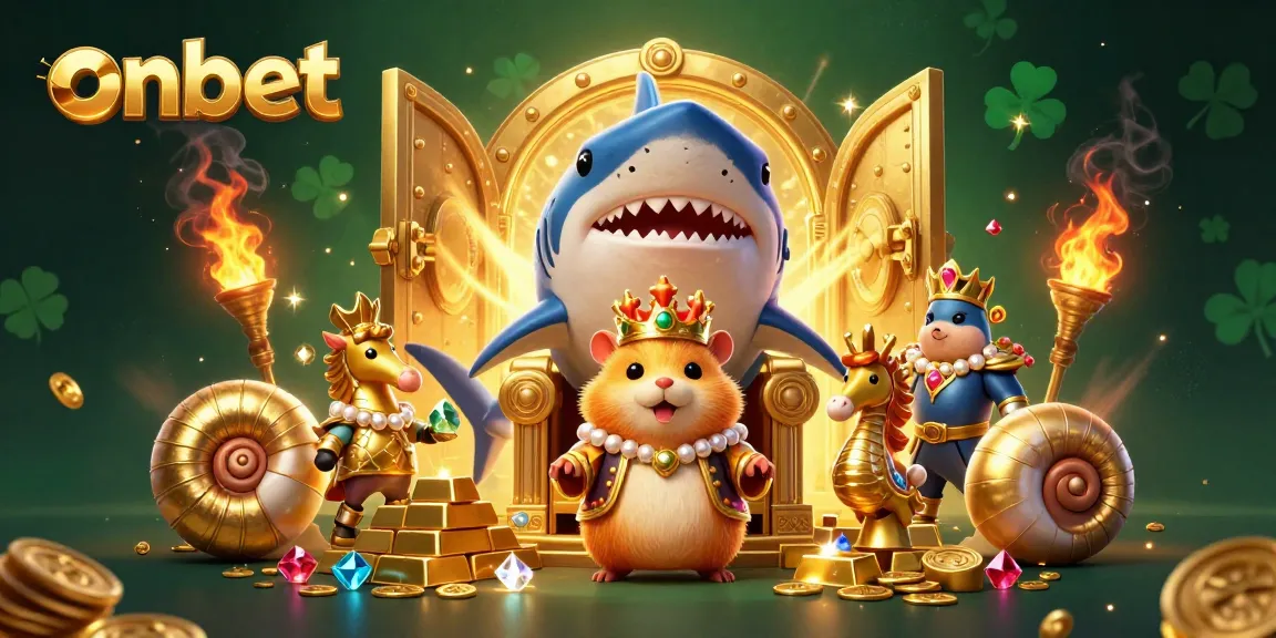 Engage in thrilling gameplay with onbet's vibrant 3D illustration of an underwater casino adventure.