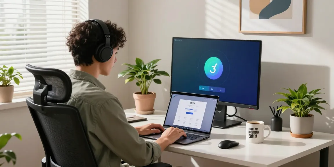 快连 VPN displayed on a laptop in a modern home office