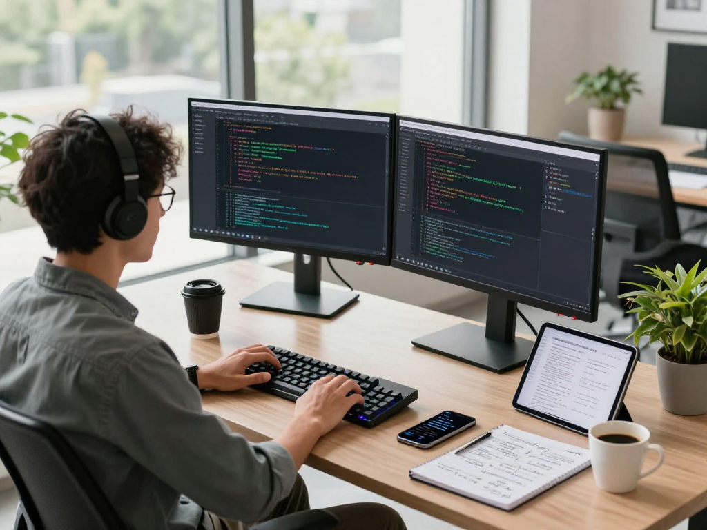 Developer coding on net88 platform in modern tech workspace.