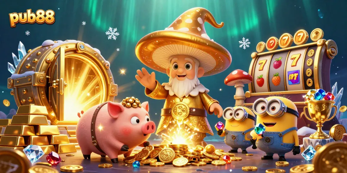 Unlock treasures at pub88 with a magical golden wizard and rich casino elements.