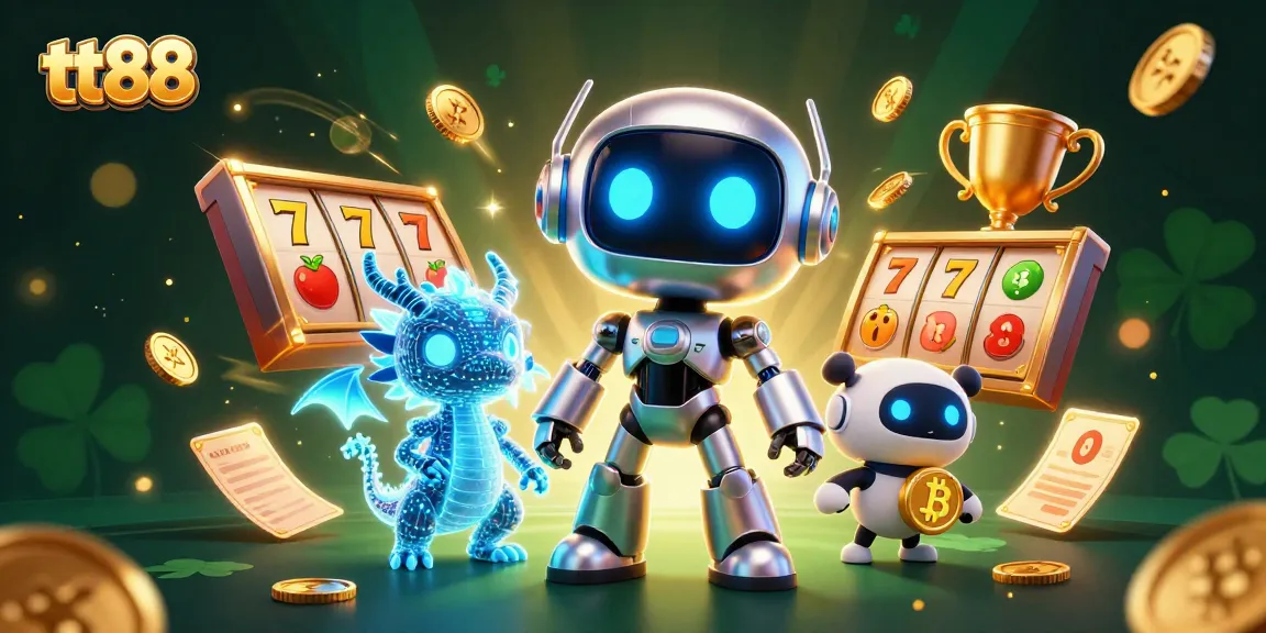 Experience the excitement of tt88's online casino with vibrant characters, slot machines, and dynamic gaming elements.