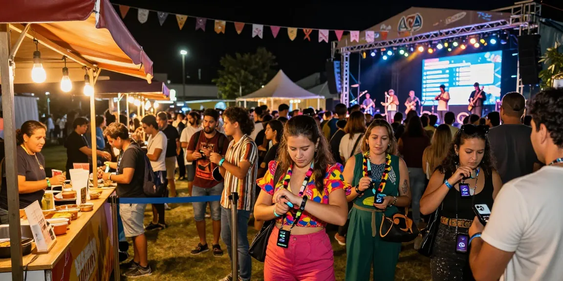 Effortlessly managing crowd access with pulseras NFC para festivales at vibrant festival.