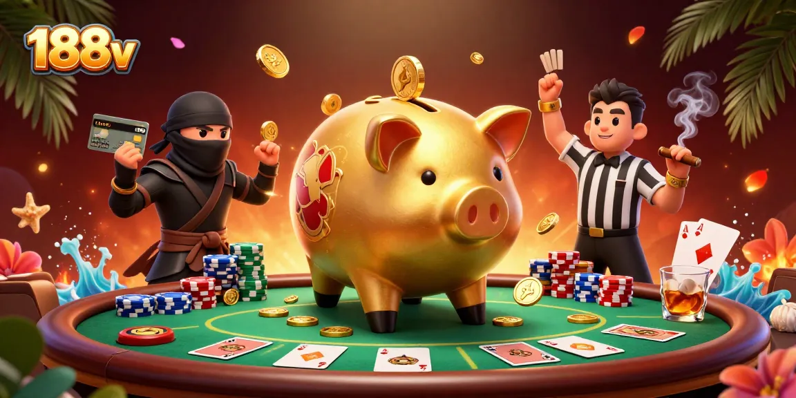 Engage with exciting gameplay at 188v showcasing a lively casino scene featuring a sumo banker and thrilling poker.