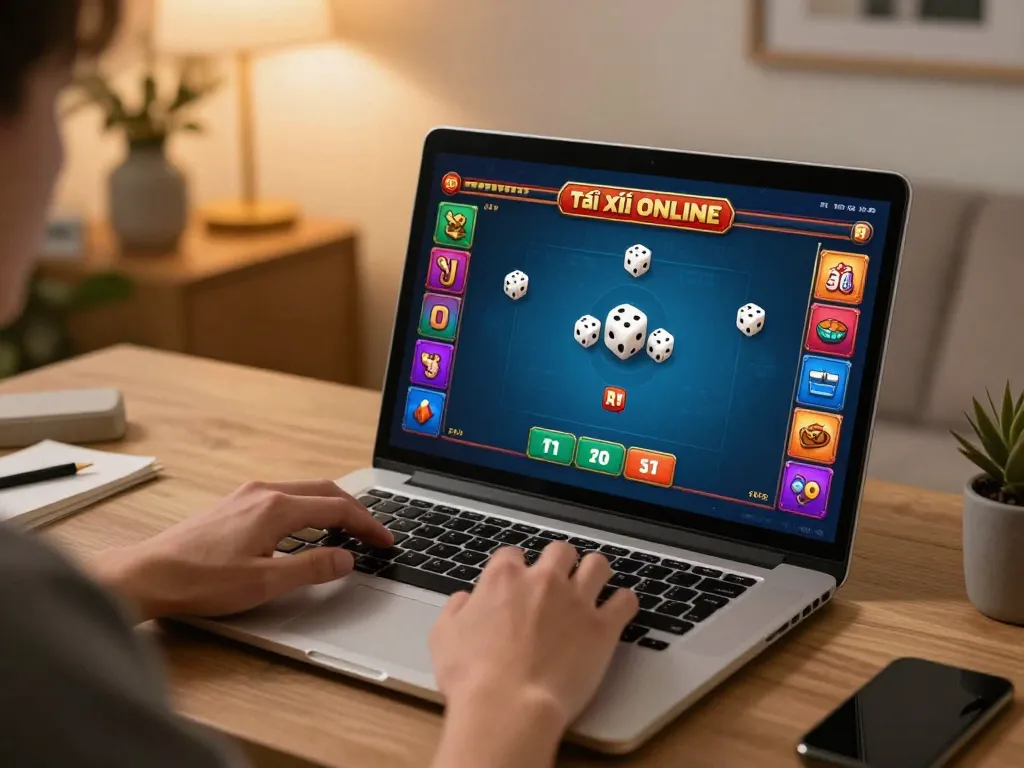 Engaging gameplay of tài xỉu online with player focused on thrilling dice results in cozy home setting