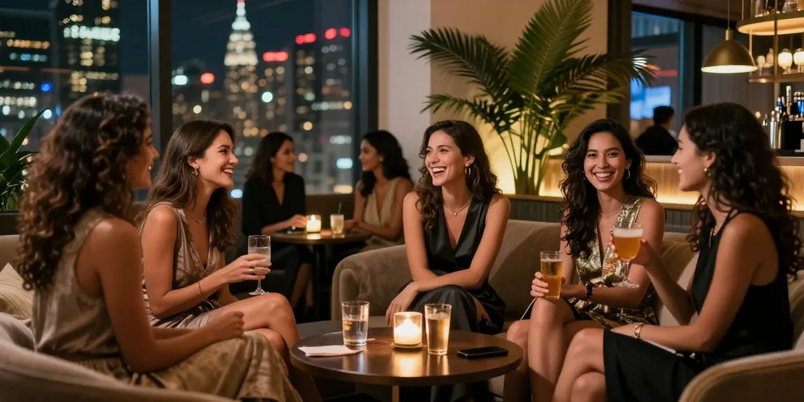 Gái gọi vui vẻ trong không gian sống động của quán bar thành phố.