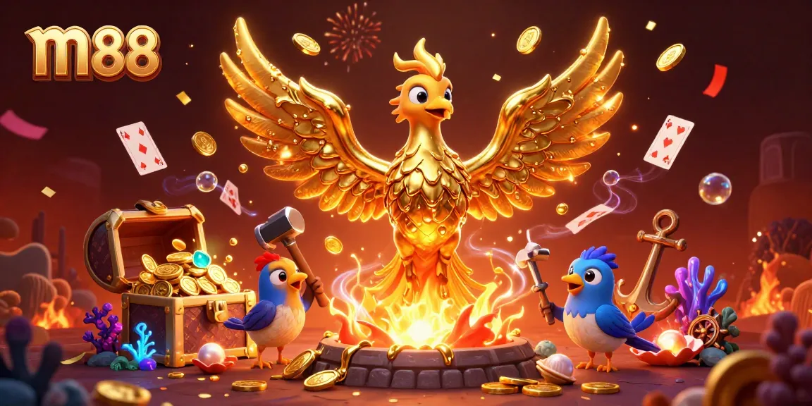 Experience thrilling gaming with m88's golden phoenix and dazzling casino elements.