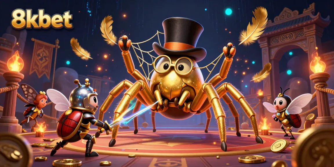 Experience the excitement at 8xbet with a thrilling scene of a giant tarantula and a beetle knight