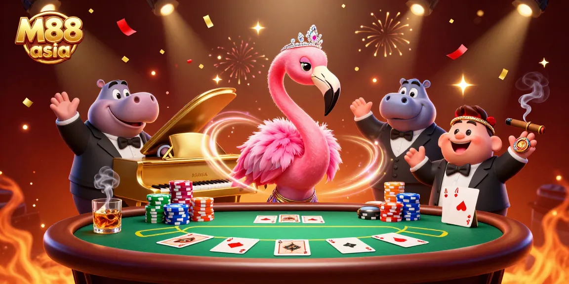 Experience vibrant gaming at M88 asia with animated casino characters in an engaging atmosphere.