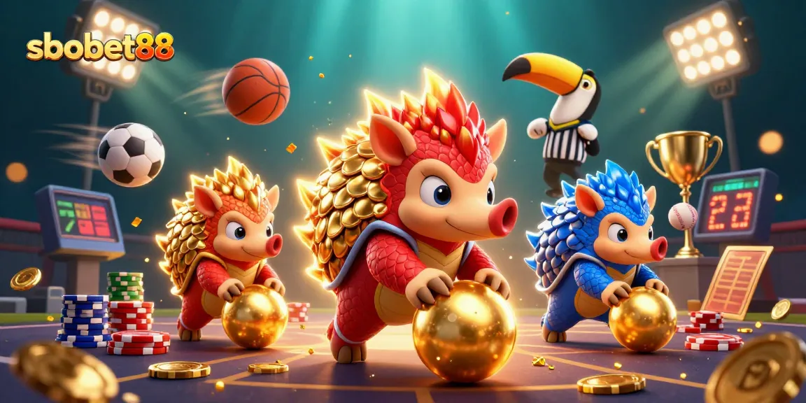 Engage with sbobet88 excitement as rival pangolins battle amid golden sports elements.