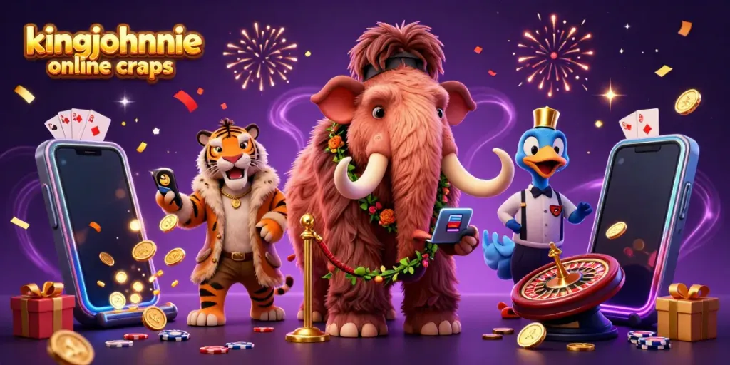 Experience kingjohnnie online craps with vibrant 3D characters and festive gaming elements in an exciting casino atmosphere.