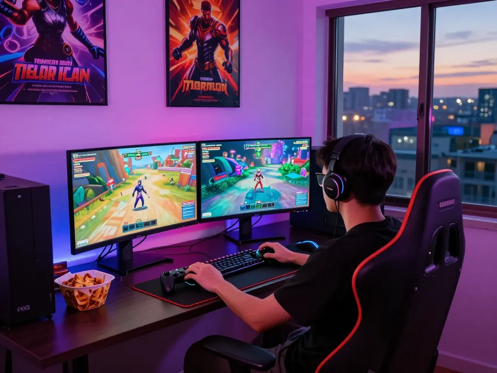 Engaged player enjoying online porn games in a vibrant gaming setup