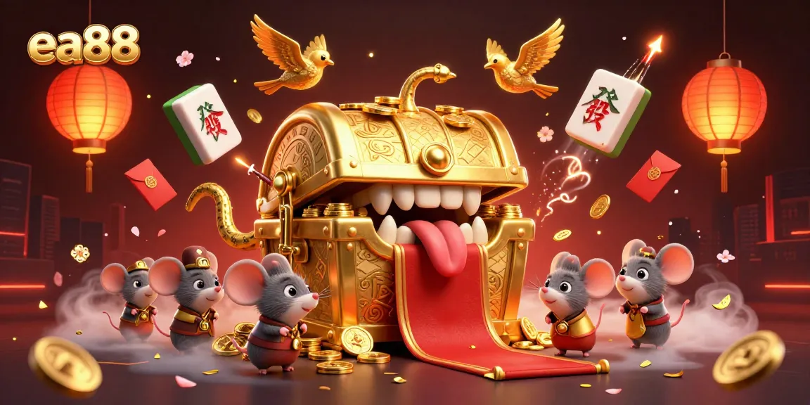 Engage with the exciting world of ea88, featuring a dynamic casino illustration with treasure and vibrant game elements.