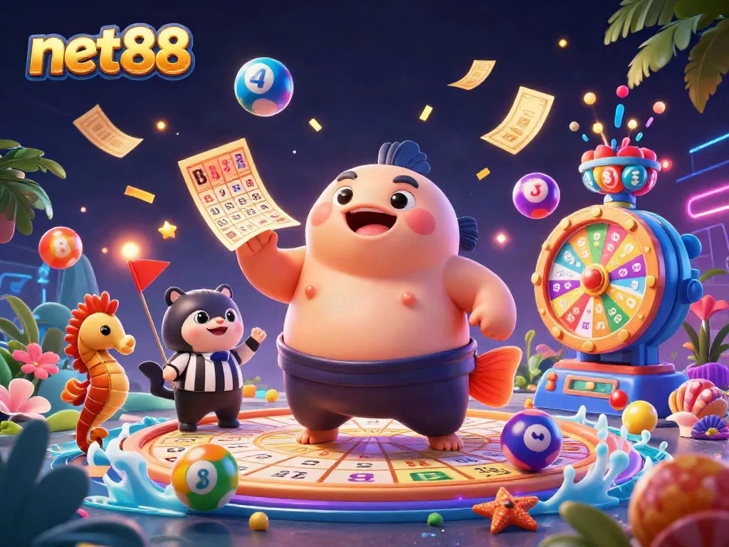 Engage in exhilarating gameplay at net88 with a festive underwater casino scene featuring vibrant animated characters.