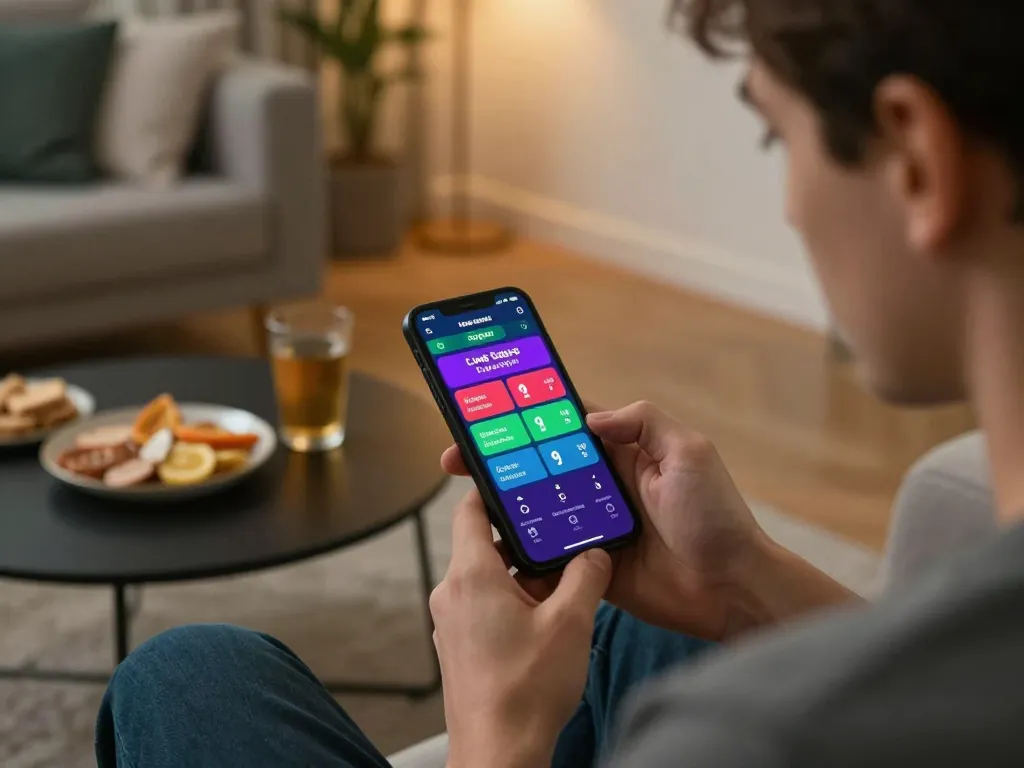 Person strategizing sports bets on mobile app at home, showcasing dagago.