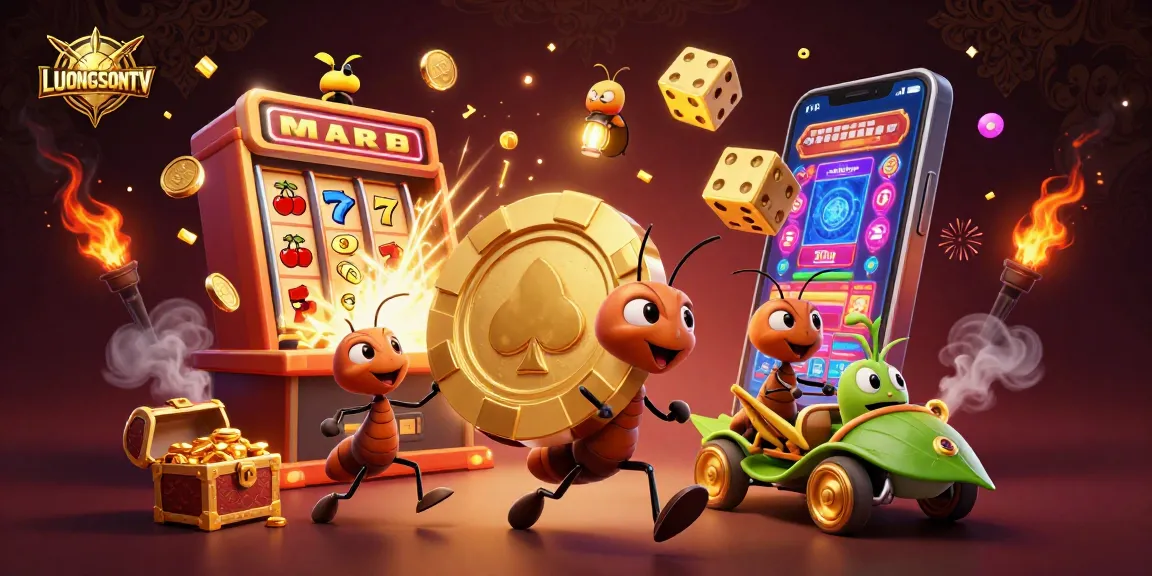 LUONGSONTV showcases ants executing a heist with a giant poker chip amidst vibrant casino elements.